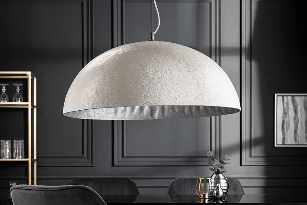Elegante Design Hängeleuchte GLOW 70cm weiß silber Hängelampe