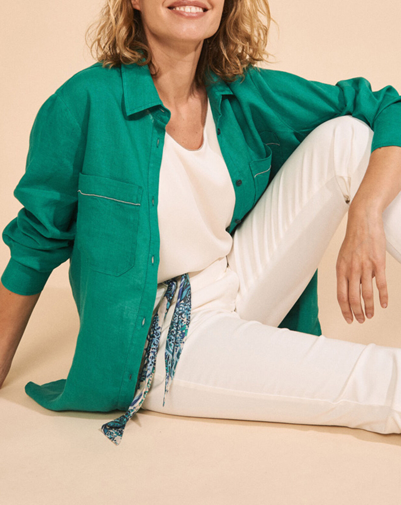 Devernois Chemise 100% Lin Cipriano vert eucalyptus