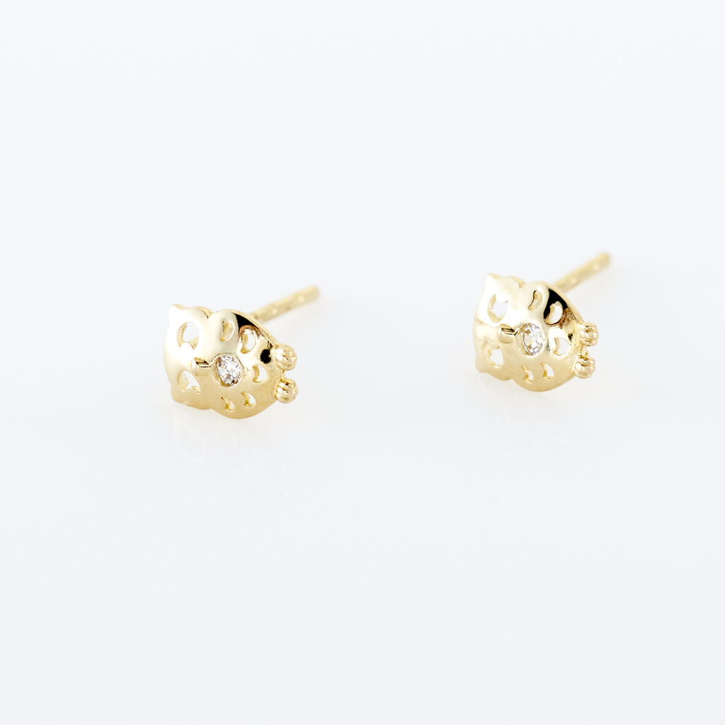 Boucles D'oreilles Puces Helois Hibou Or Jaune Oxyde De Zirconium