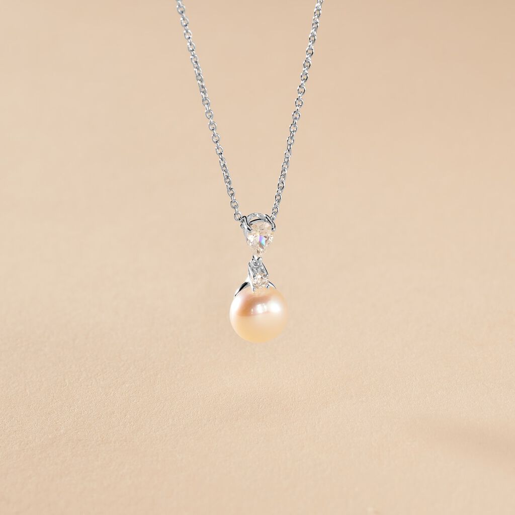 Collier Noame Argent Blanc Perle De Culture Et Oxyde De Zirconium
