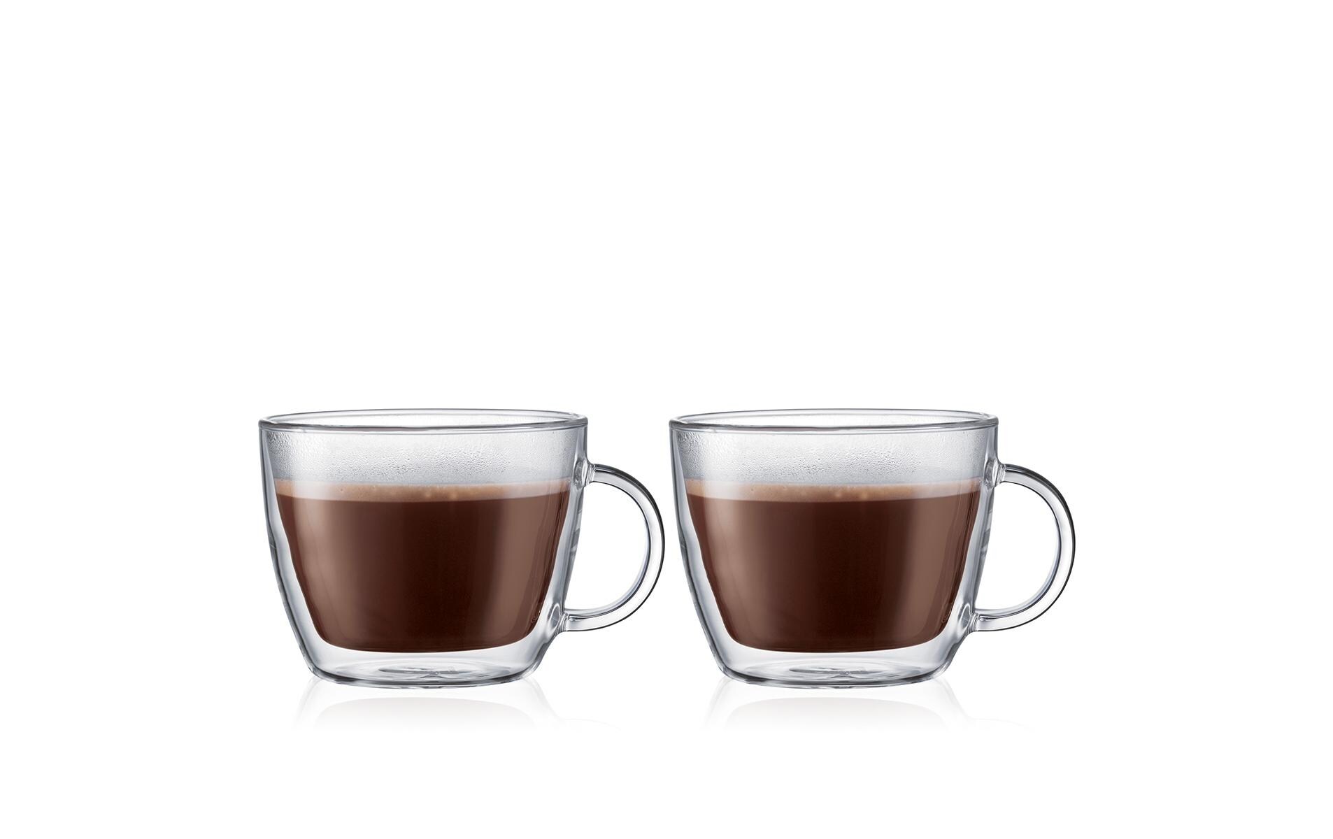 Caffè Latte Tasse Bistro 2er Set Transparent, 0.45 lTassen mit Glasgriff