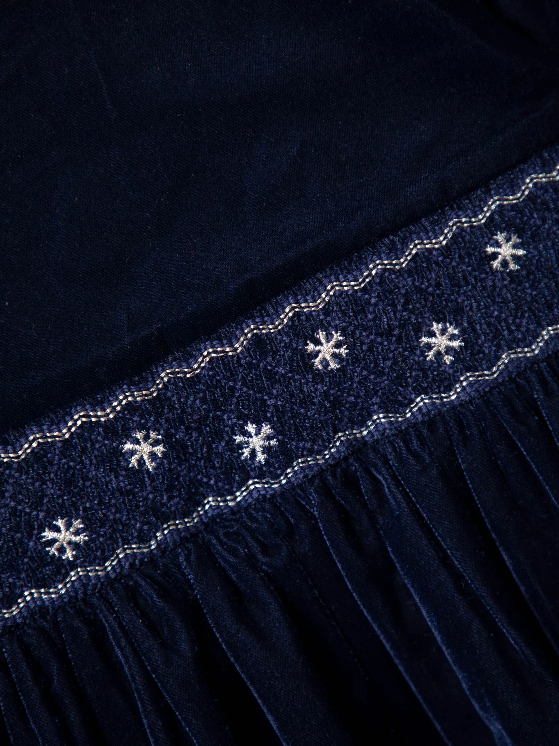 Donkerblauw - JoJo Maman Bébé Smocked Waist Velvet Party Dress