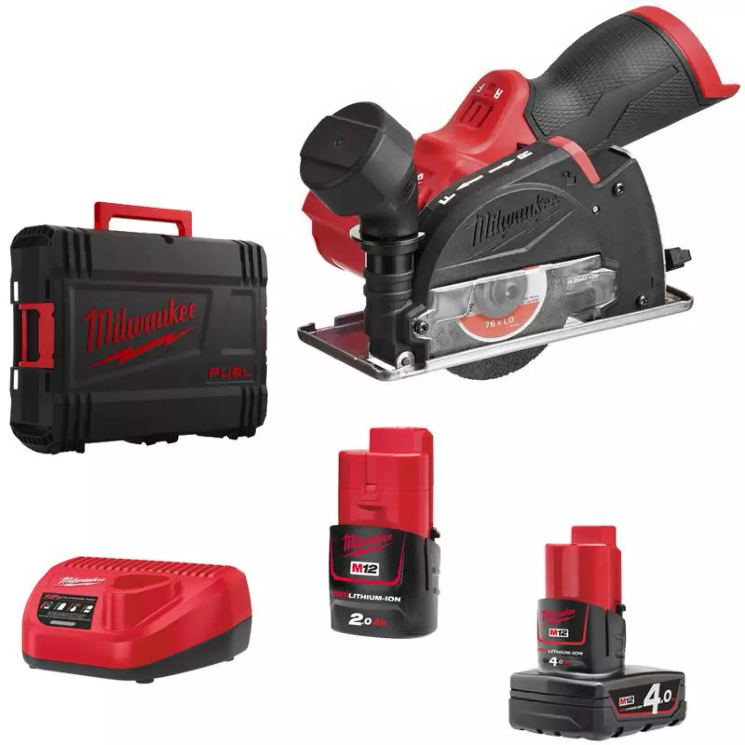 Milwaukee M12 FCOT-422X 12V Li-Ion accu Haakse slijper set in HD Box (1x 4,0 & 2 Ah accu) - Koolborstelloos - 10 x 76mm