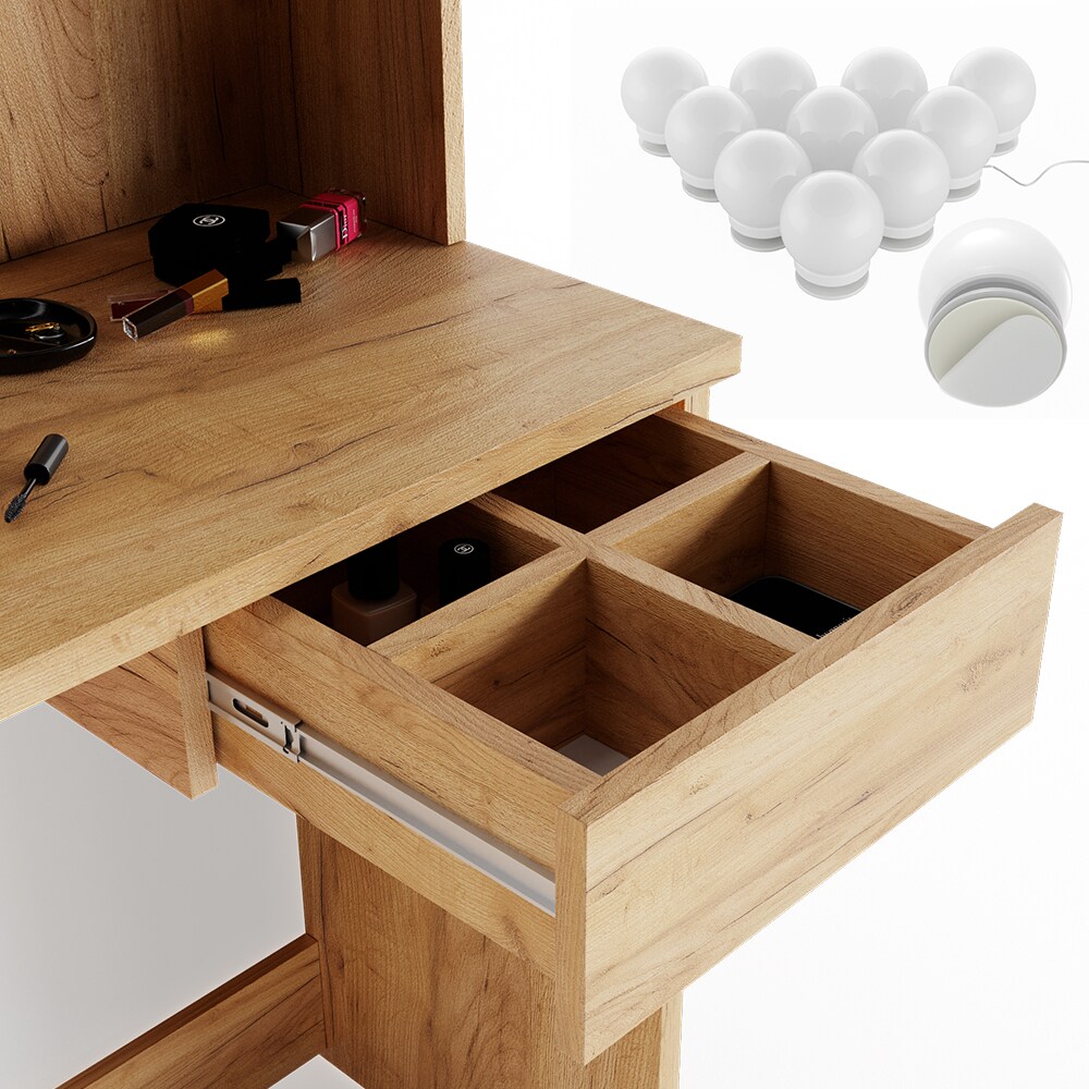 VICCO LED Schminktisch DEKOS Frisiertisch Frisierkommode Kosmetiktisch Eiche