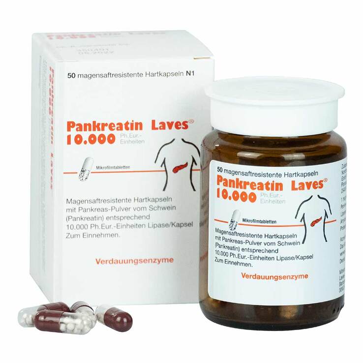 Pankreatin Laves 10.000 Ph.Eur.-Einh.magensaftresistent Hartkapseln , 50 St
