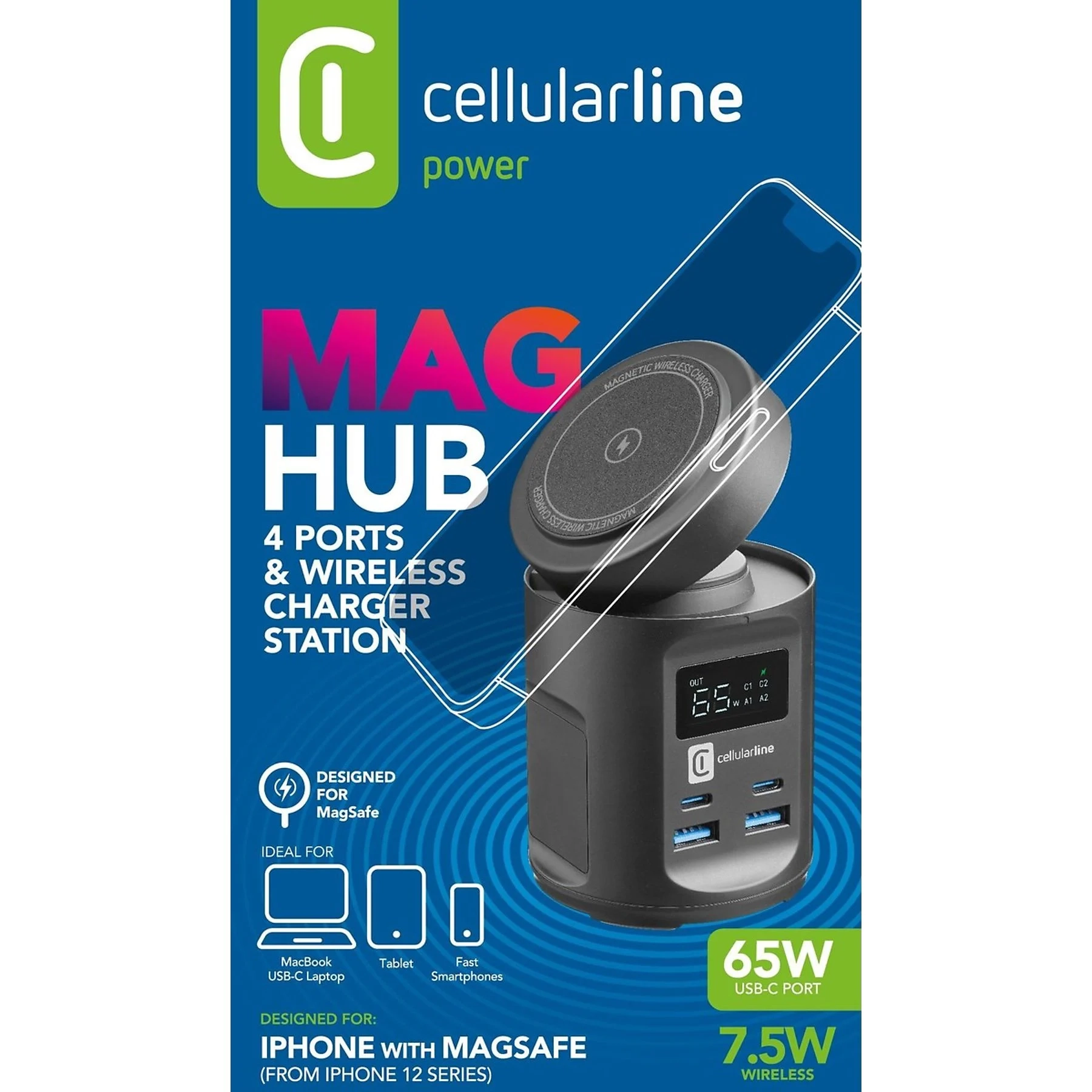 (65W) 5in1 Dual USB C / USB A MagSafe Ladegerät Qi Wireless Charger Faltbarer Ladeständer (MAGSFHUBWIR4PD65WK) - Grau
