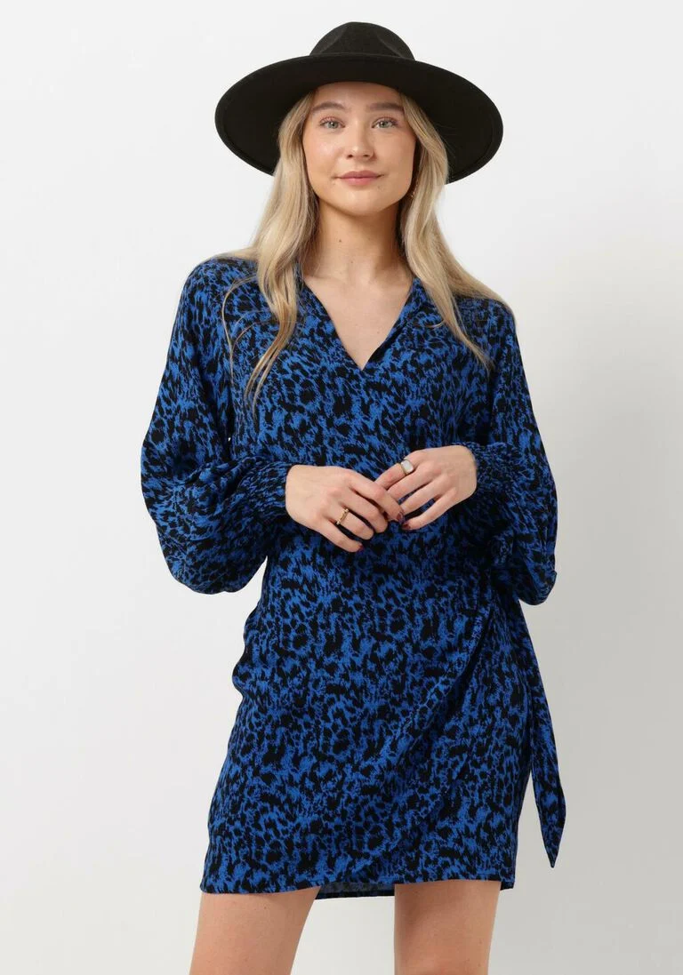ALIX THE LABEL kobalt alix the label mini jurk ladies woven sketchy animal dress with knot