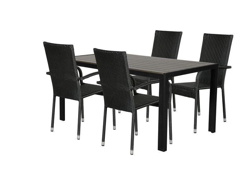 COCON Tisch Alice, 150 x 90 cm, Grau/Schwarz Gartentisch für Terrasse, Balkon oder Loggia