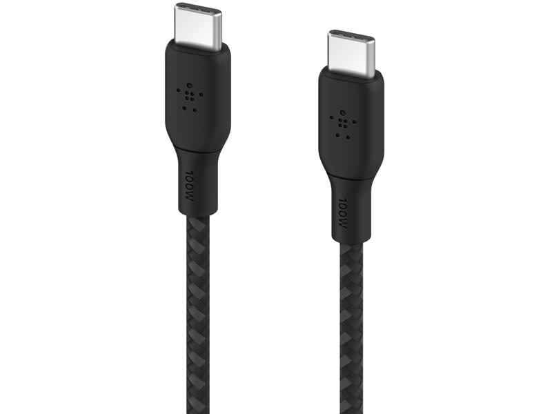 Belkin USB-Kabel Boost Charge 100 W USB C - USB C 2 m Schwa Verbindungskabel mit geflochtener Nylonummantelung von USB-C zu USB-C
