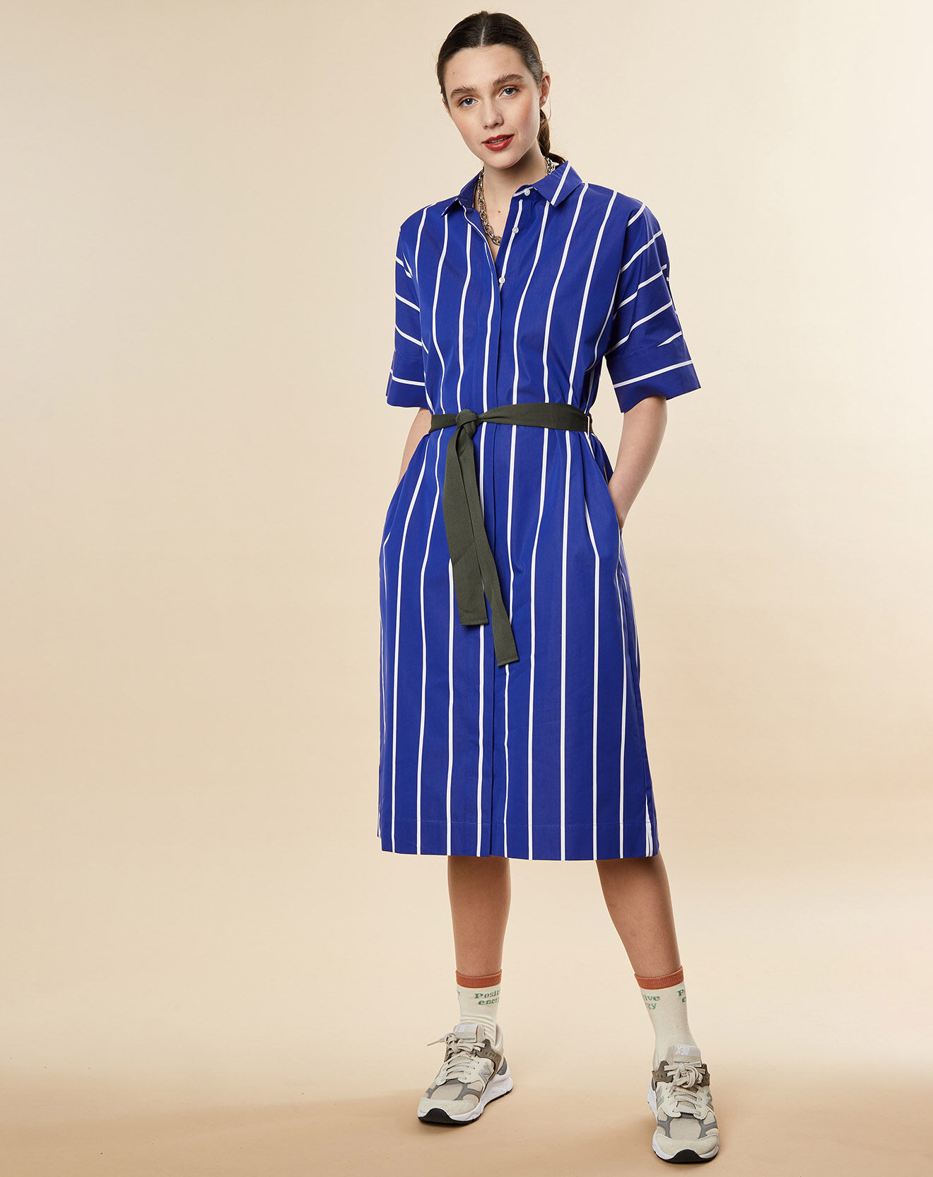 Chloé Stora Robe chemise en Coton Melba à rayures bleu roi