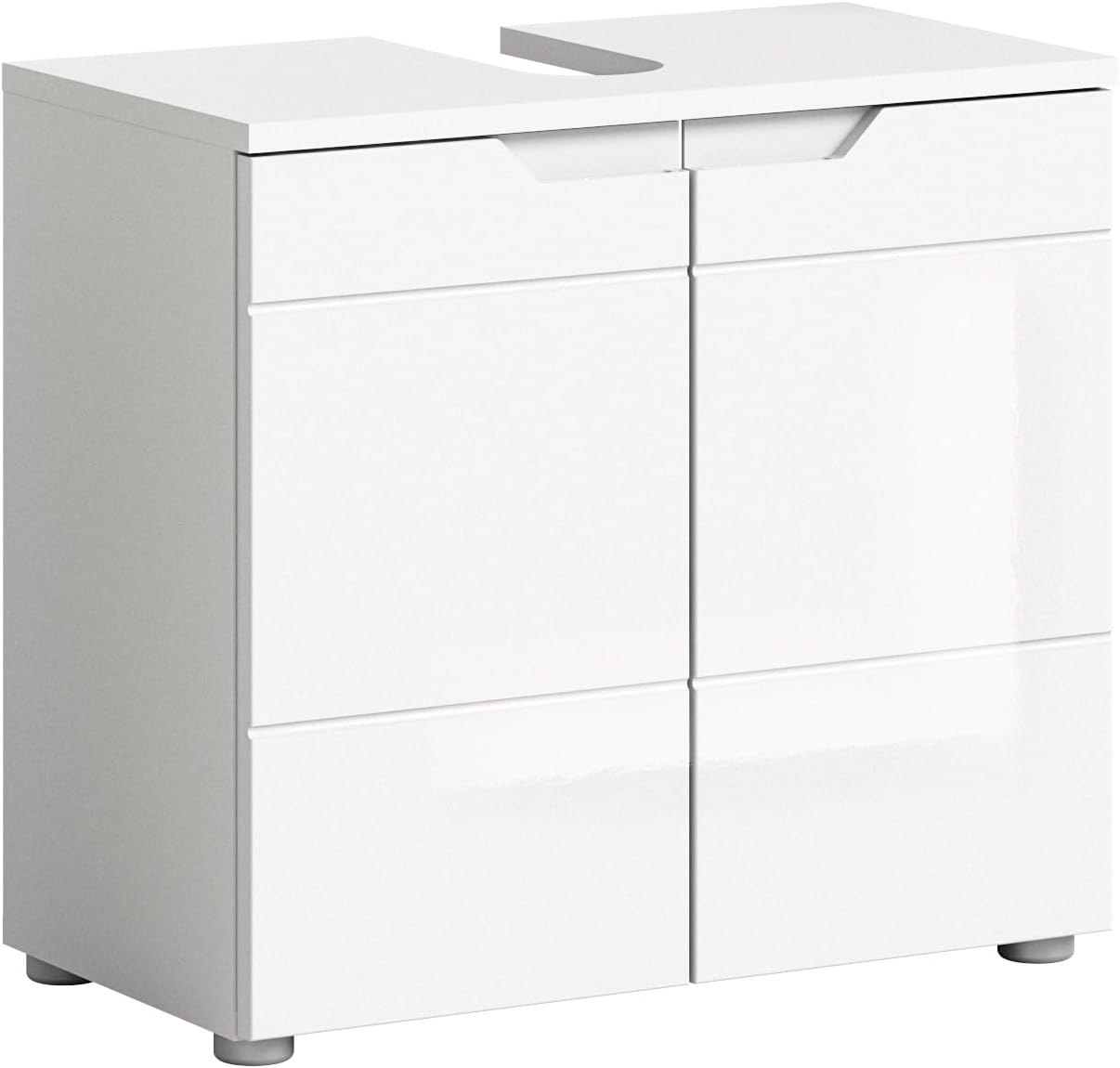 xonox.home - Waschbeckenunterschrank Solero 63x59x34 cm in Front weiß Hochglanz Tiefzieh Korpus weiß - Badunterschrank Waschtischunterschrank - modern und funktional
