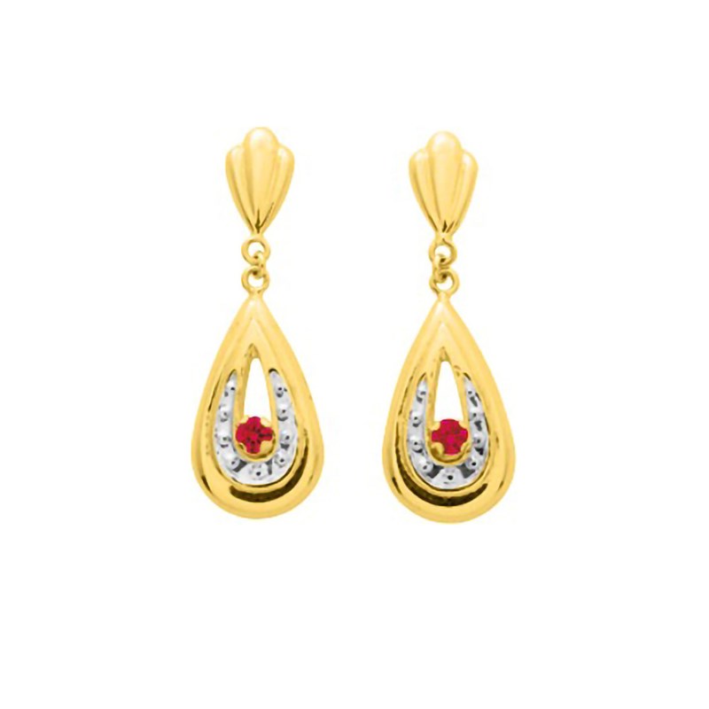 Boucles d'oreilles femme pendantes - rubis - Or 18 Carats