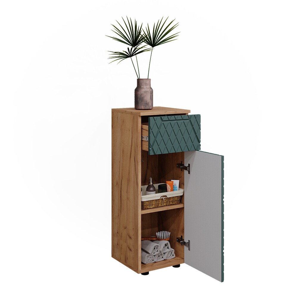 Vicco Midischrank Irma Eiche Grün 30 x 81 cm 1 Schublade 2 Fächer Badezimmer