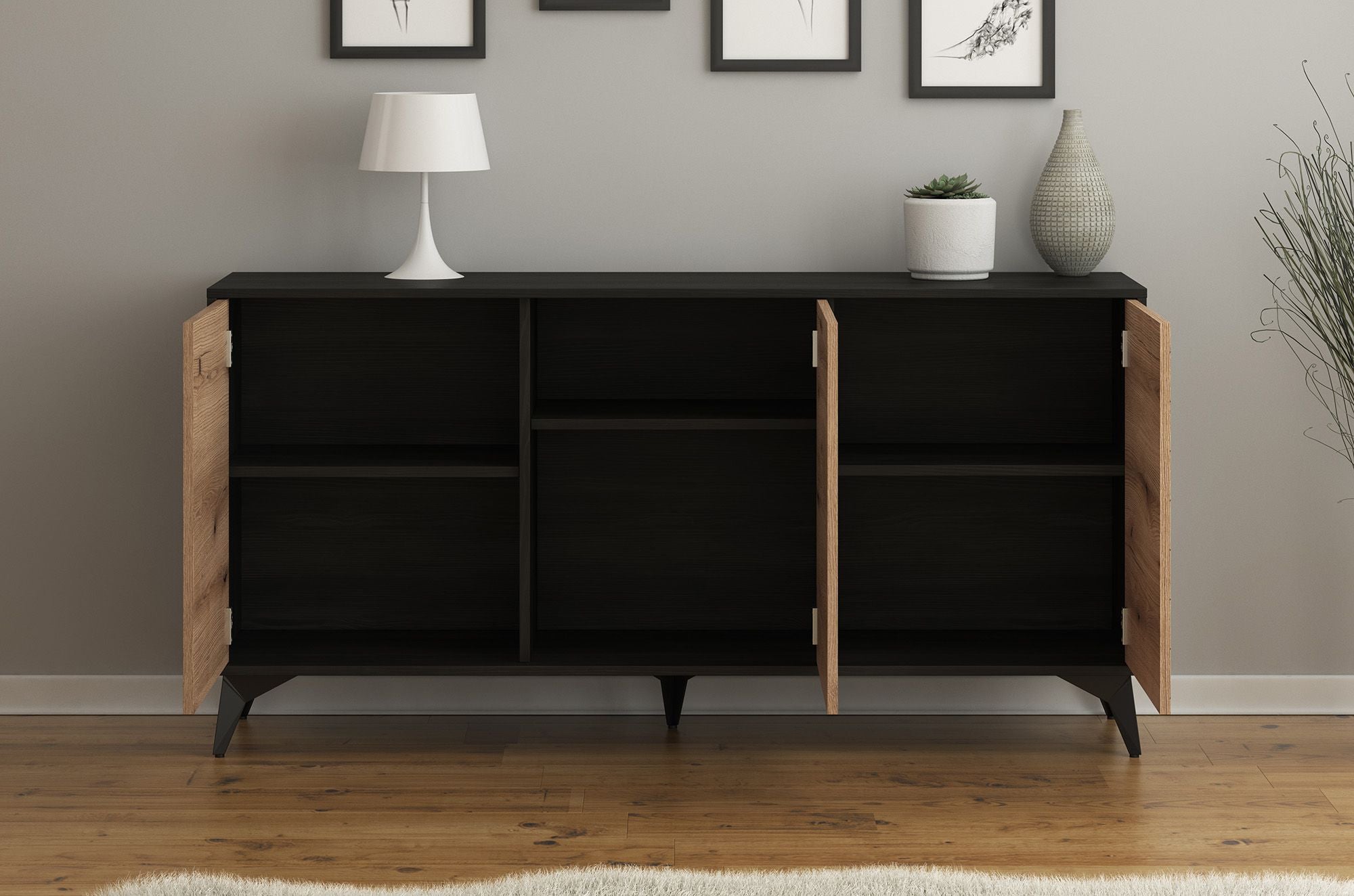 Dolores - Dressoir - Eiken/zwart - 154x39x77 cm