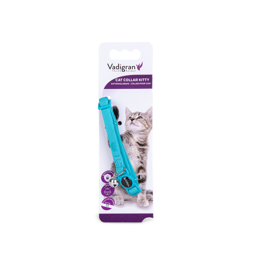 Collier chat flashy turquoise. 20-30cm x 10mm.