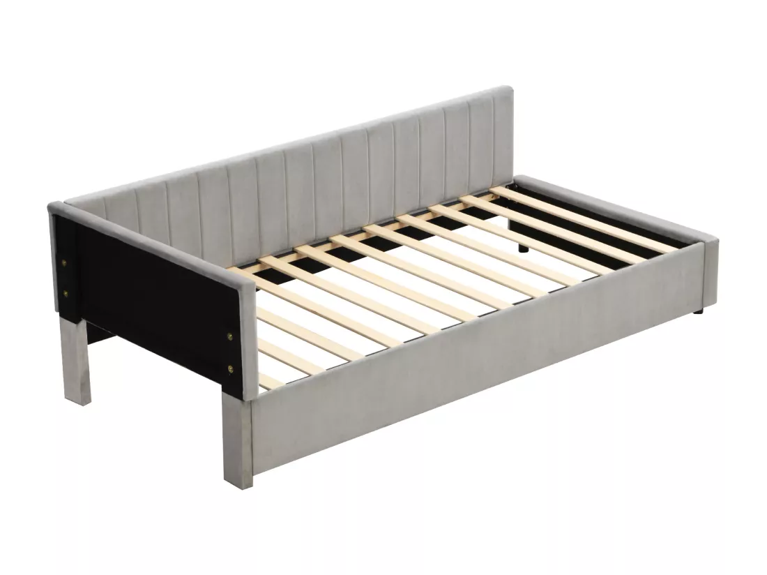 Canapé-lit rembourré 90*200, lit multifonctionnel avec sommier à lattes, tissu velours, gris