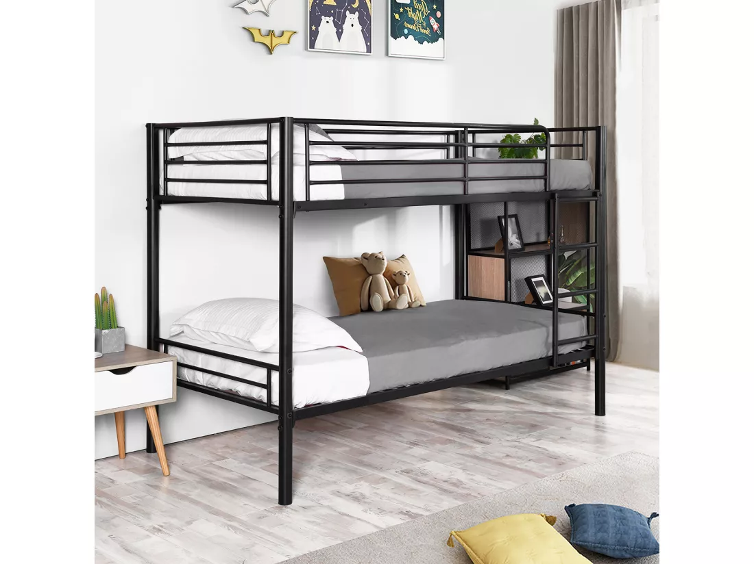 Meubles Cosy Lit superposé Lit surélevé pour 2 Personnes Sommier inclus 90 x 190 cm Métal laqué Noir Style Industriel