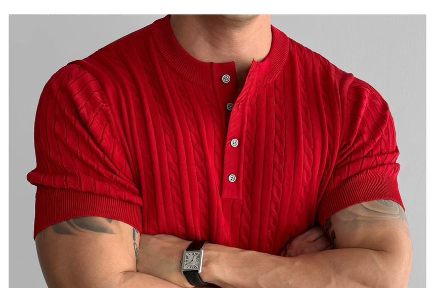 mopagrati - Henley-top met korte mouwen en kabelmotief