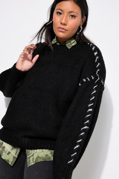 Pullover, oversized, Colornähte, Langarm