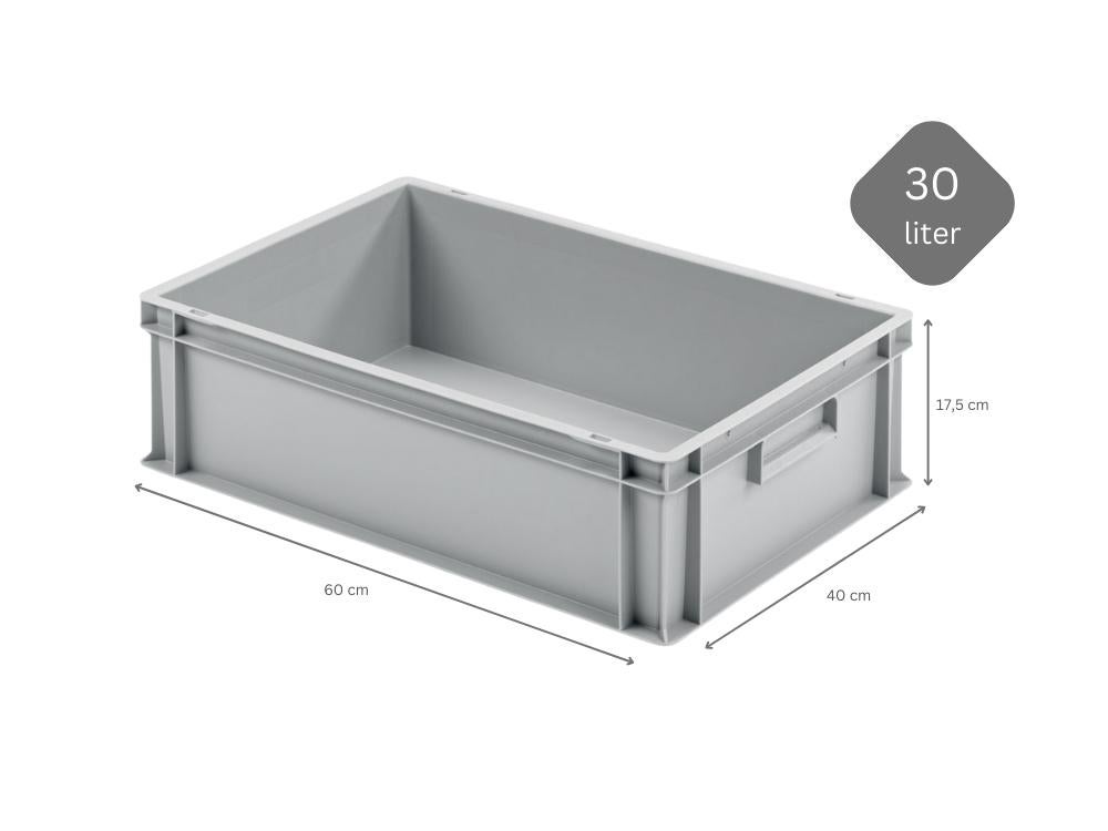PROREGAL Eurocontainer met gesloten handgreep HxBxD 17,5 x 40 x 60 cm 30 liter Grijs Eurobox Transportbox Transportcontainer Stapelbak