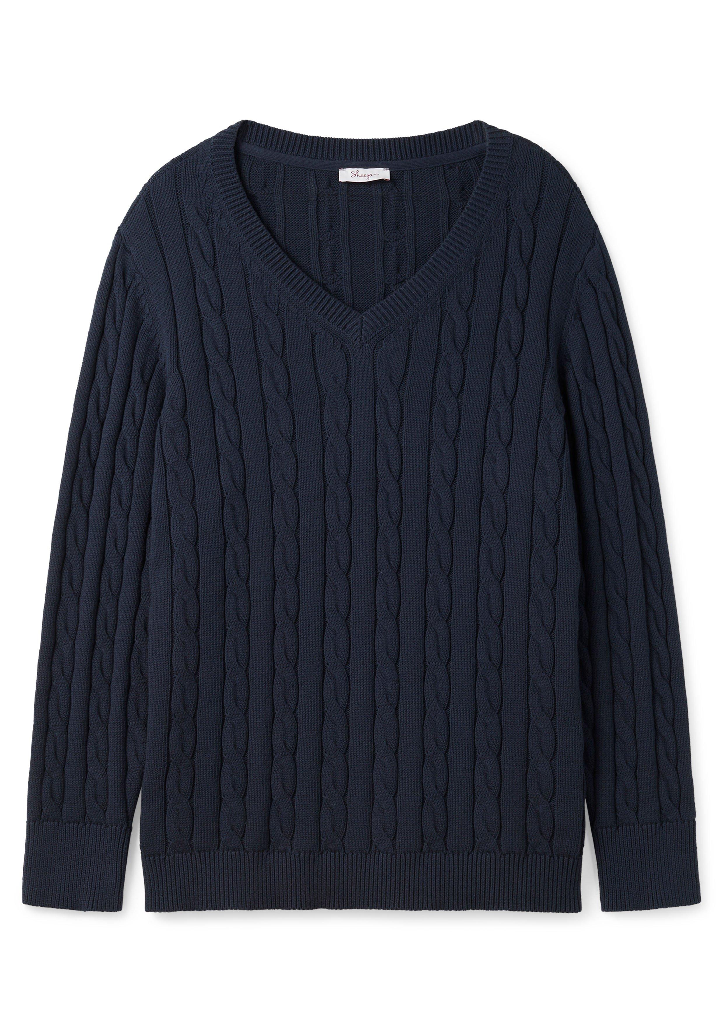 Pullover mit Zopfmuster und V-Ausschnitt