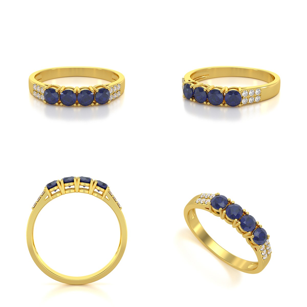 Bague ADEN Or 585 Jaune Saphir et diamants 2.382grs