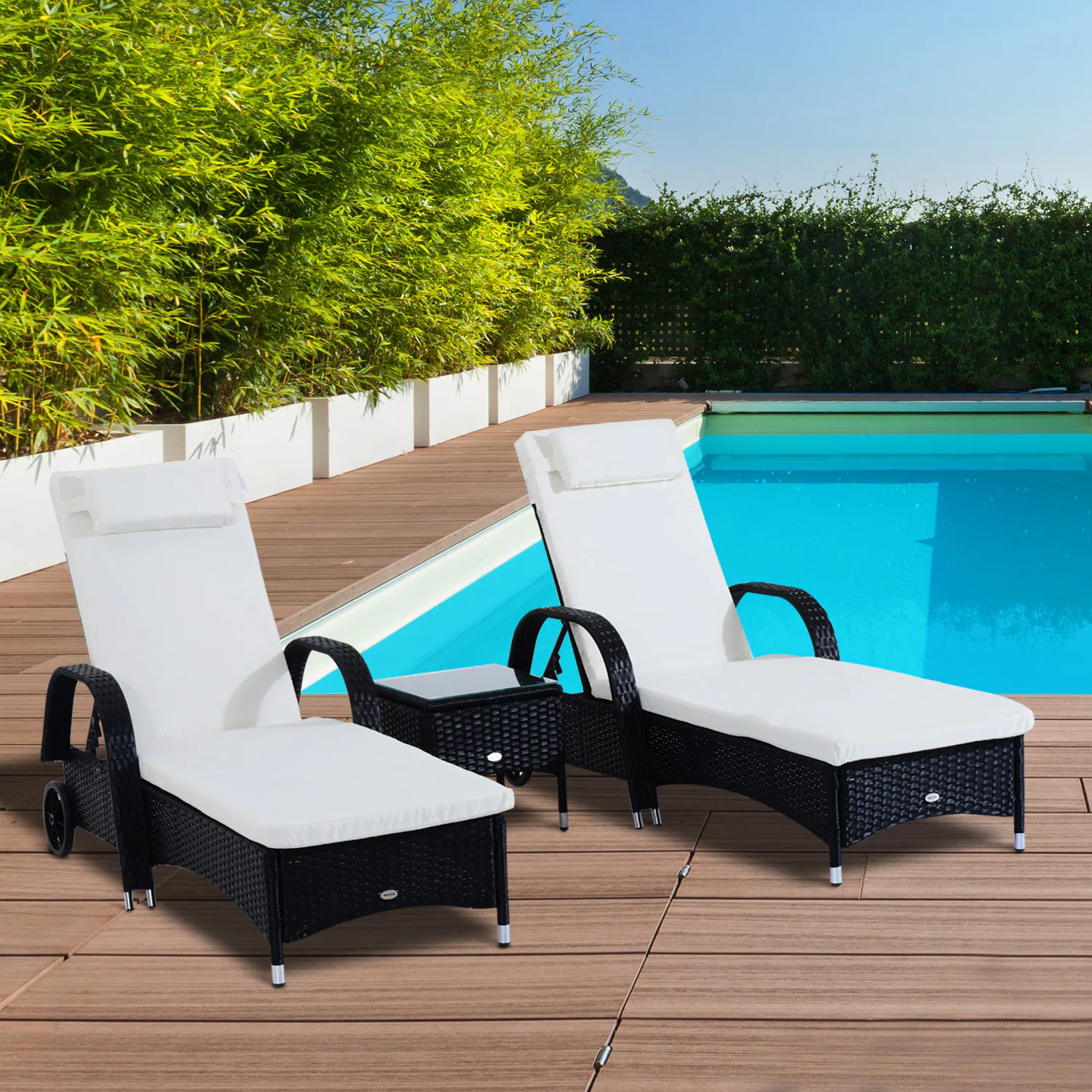 Outsunny Rattan Sonnenliegen mit Tisch 200 x 73 x (30-103) cm (LxBxH)