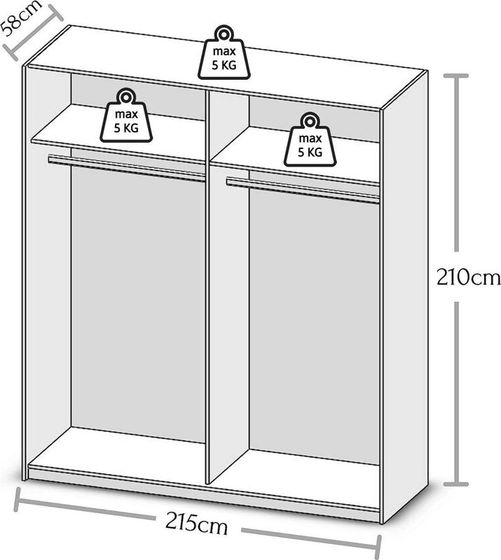 Victor - Kledingkast - Hout - Wit - Schuifdeuren - Hang-legkast - Eiken Houtlook