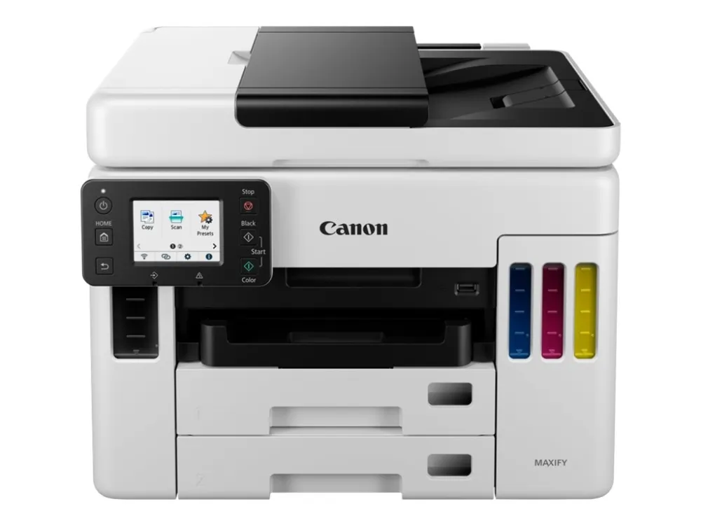 Canon MAXIFY GX7050 - Multifunktionsprinter - farve - blækprinter - kan genopfyldes - Legal (216 x 356 mm)/A4 (210 x 297 mm) (original) - A4/Legal (medie) - op til 24 ipm (udskriver) - 600 ark - 33.6 Kbps - LAN, Wi-Fi(n), USB 2.0, USB vært