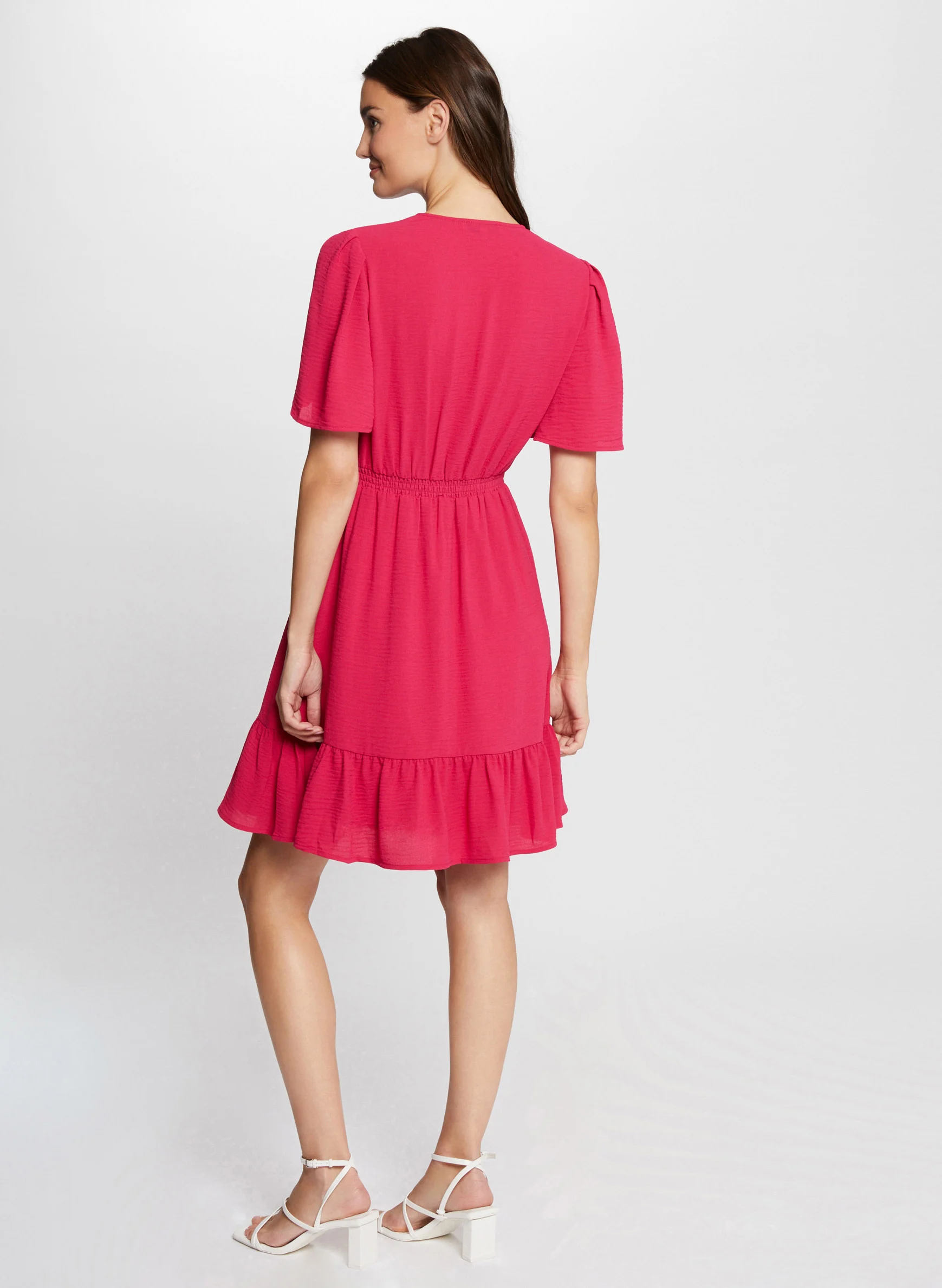 RANILA - Robe courte fluide à volants | Rose