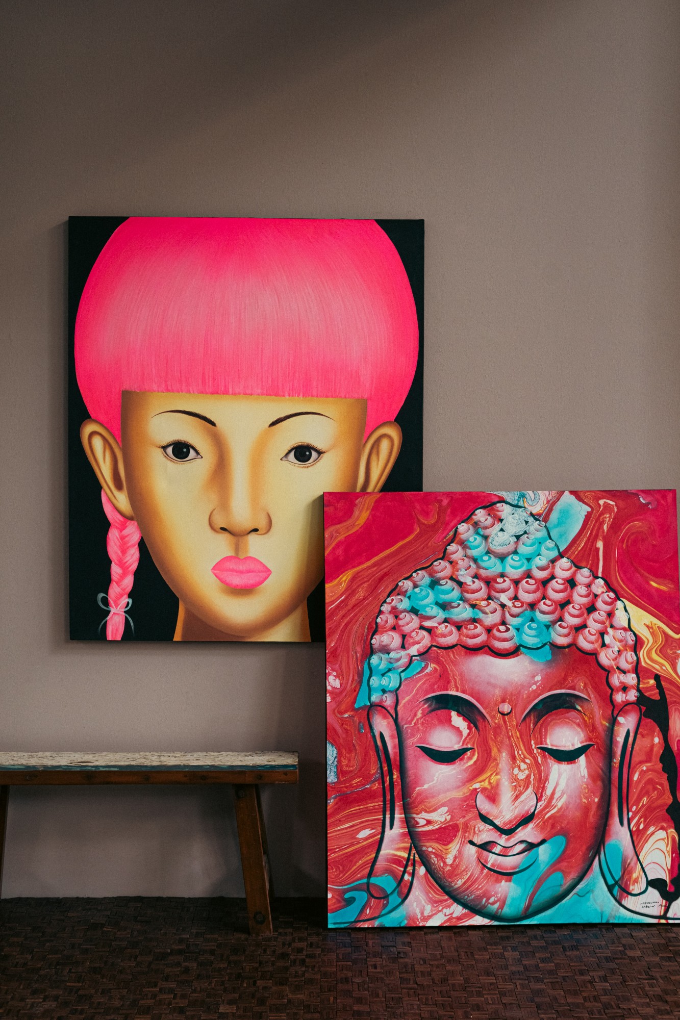 Gemälde 'Pink Girl', Acryl auf Leinwand, H 120 cm, B 100 cm von fischer's lagerhaus