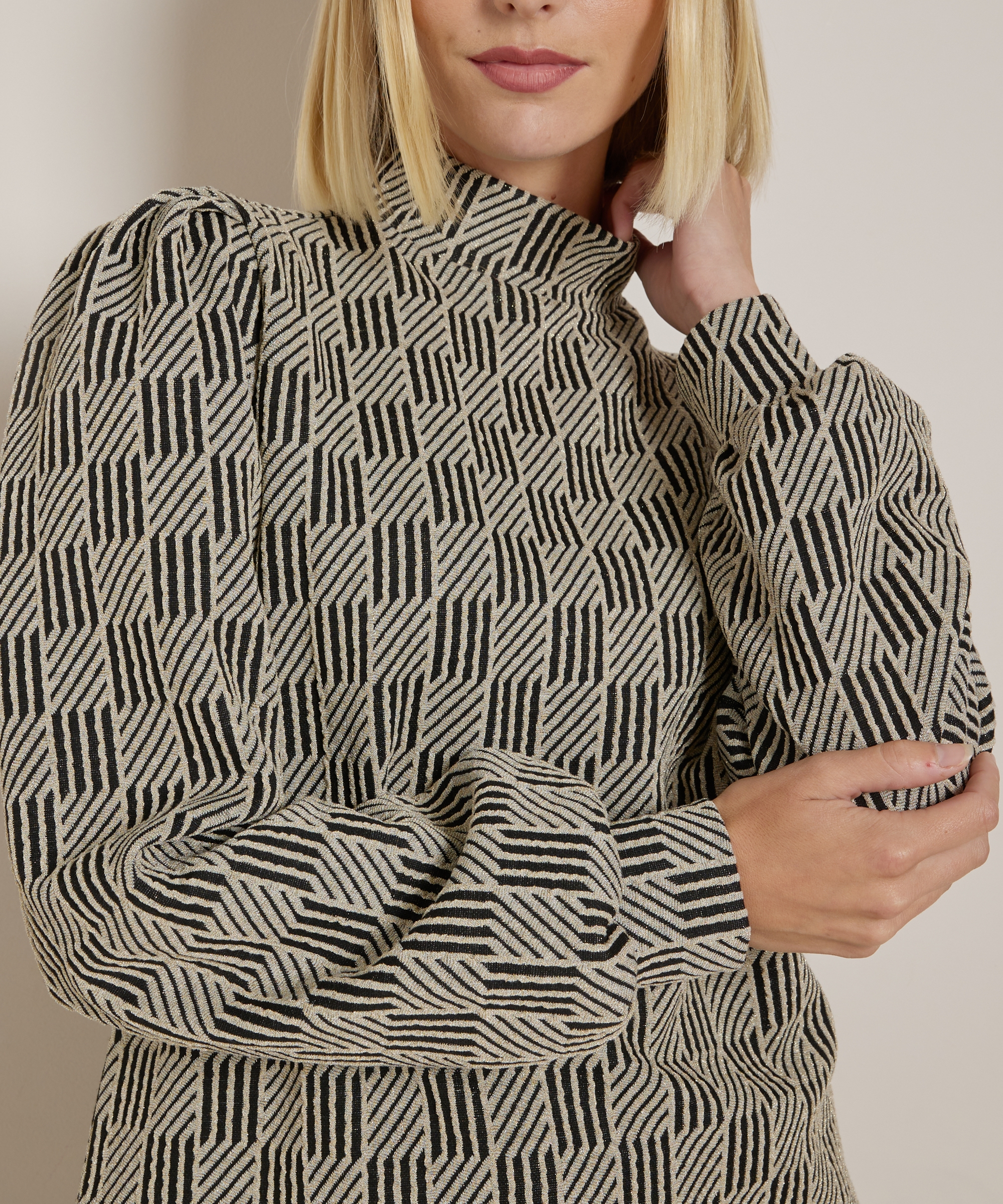 jacquard top met hoge hals