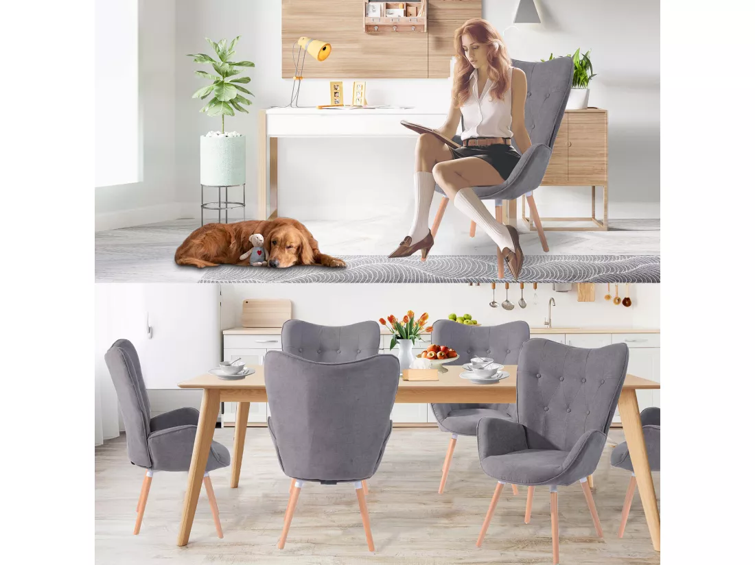 MEUBLES COSY Fauteuil Salon Scandinave Confortable Chaise de Coiffeuse Canapé de Loisirs pour Chambre Salle à Manger Bureau avec Assise Épais Accoudoirs Rembourés en Tissu Pieds Bois Massif, Gris Tissu