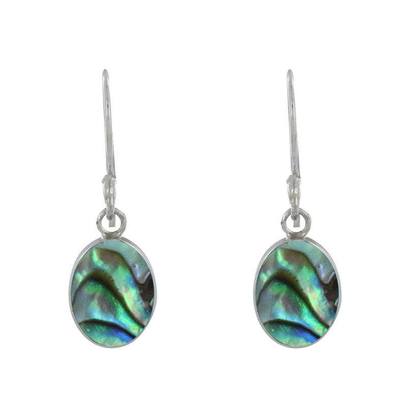 Boucles d'Oreilles Argent Réversible Médaillon Ovale Nacre Ivoire et Abalone
