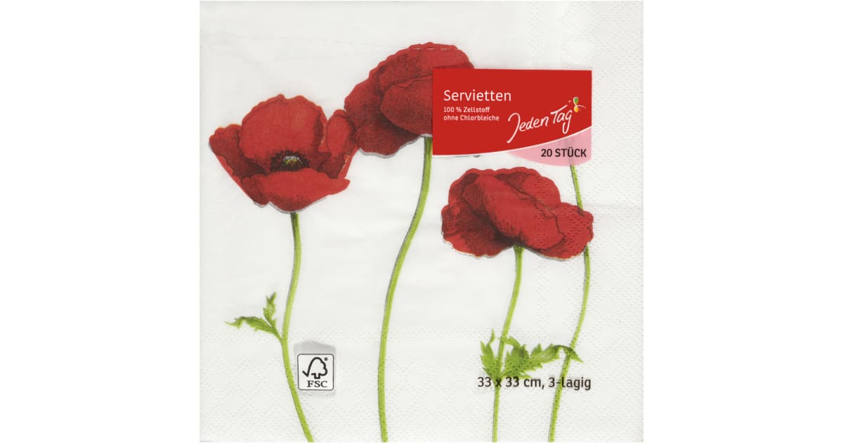 Jeden Tag Servietten Mohnblume 33 x 33 cm 3-lagig