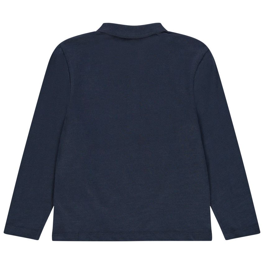 Polo manches longues uni en coton bio - Bleu marine