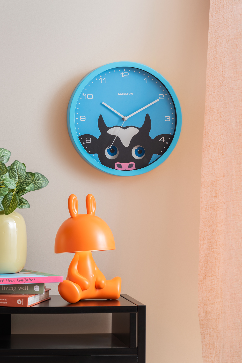 Wall clock Peekaboo Cow blue