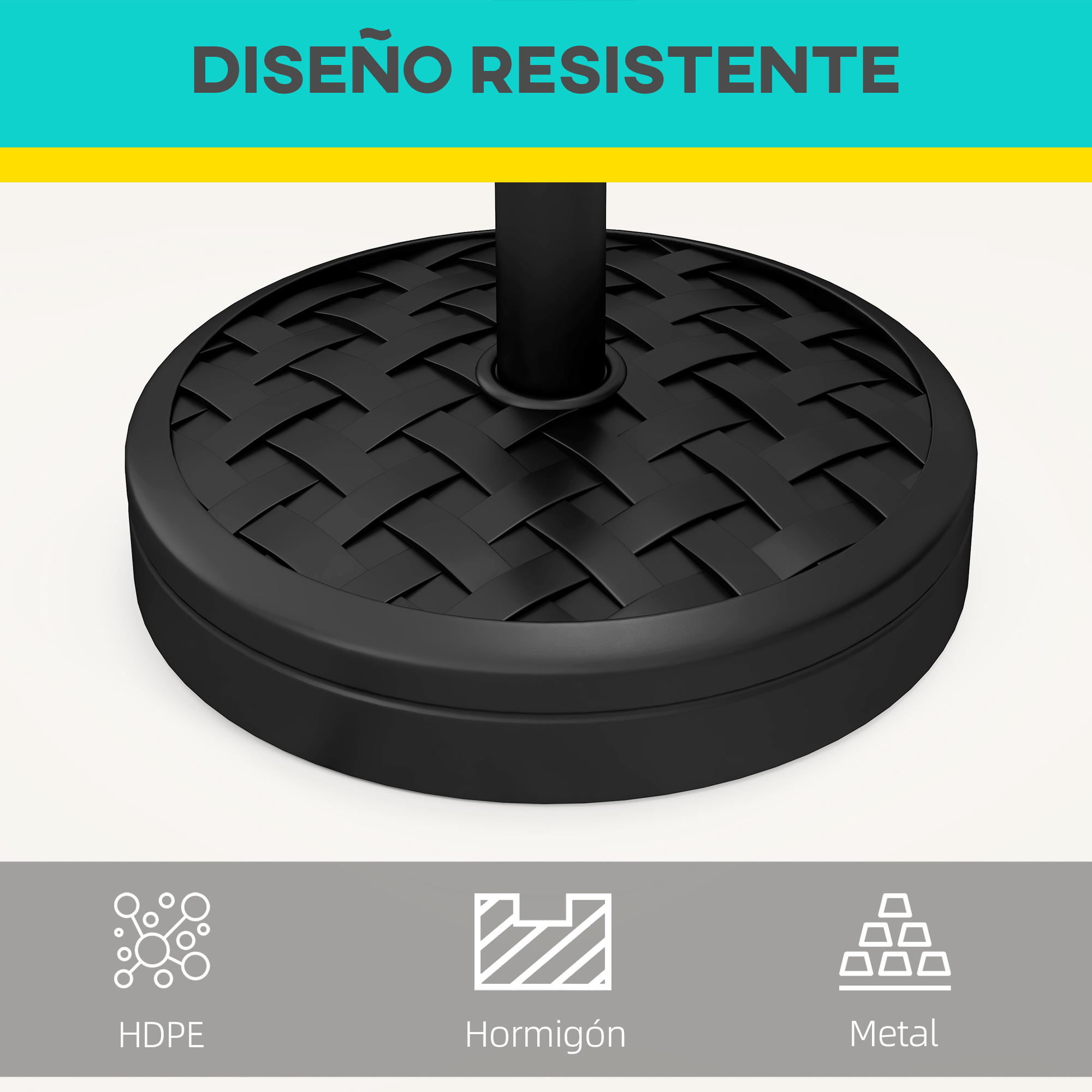 Base redonda para guarda-sol Outsunny, preenchível com cimento, peso 18 kg, para hastes de guarda-sol Ø38/48 mm, Ø45x36 cm, preta