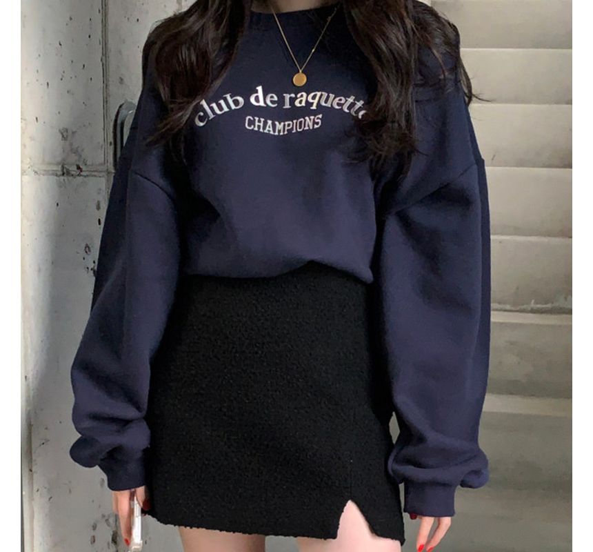 Coris - Sweatshirt met ronde hals en geborduurde letters en fleecevoering