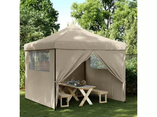 Tente de réception pliable escamotable 4 parois latérales taupe