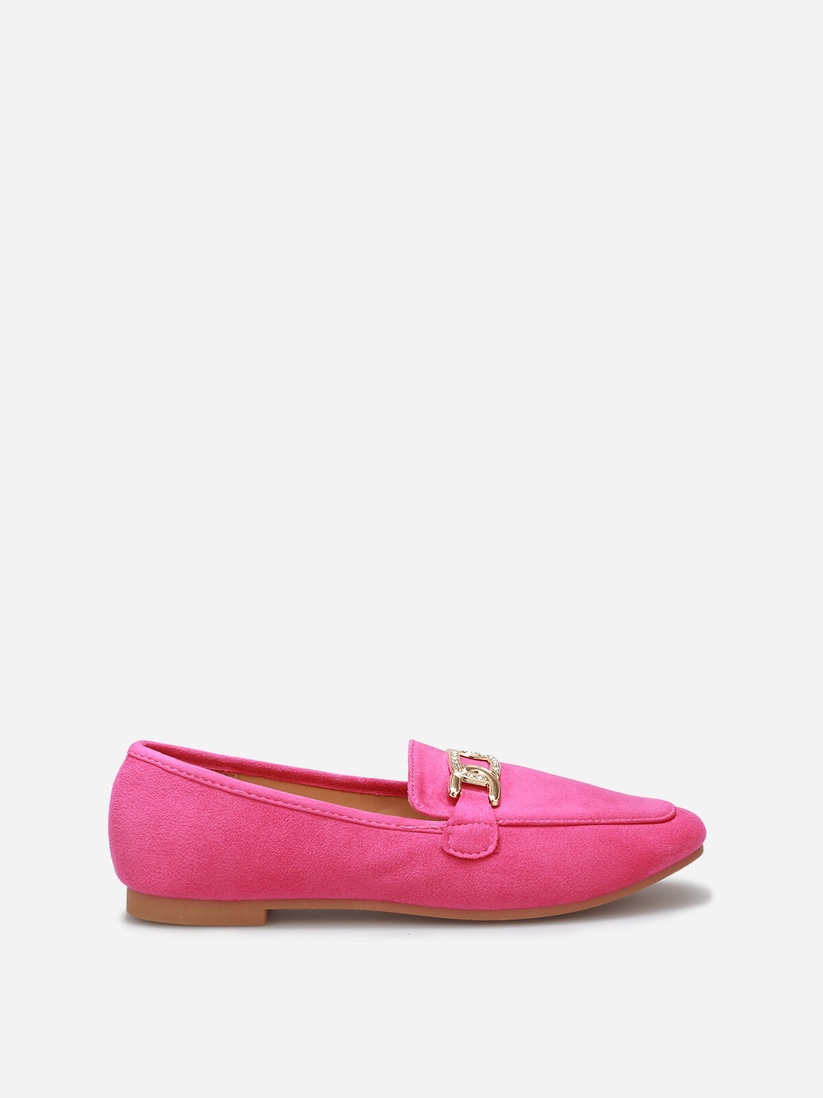 Mocassins en suédine à boucle en strass- Fuchsia