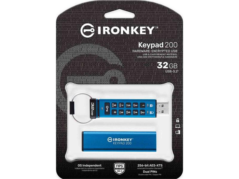 Kingston USB-Stick IronKey Keypad 200 32 GB Verschlüsselter USB-Stick mit Tastatur