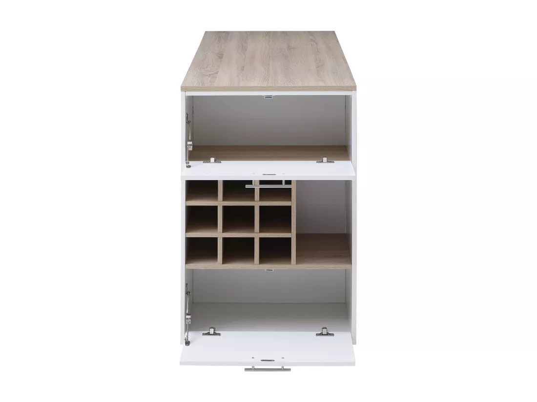 Meuble de bar avec rangements - Blanc et naturel - ANOSKI