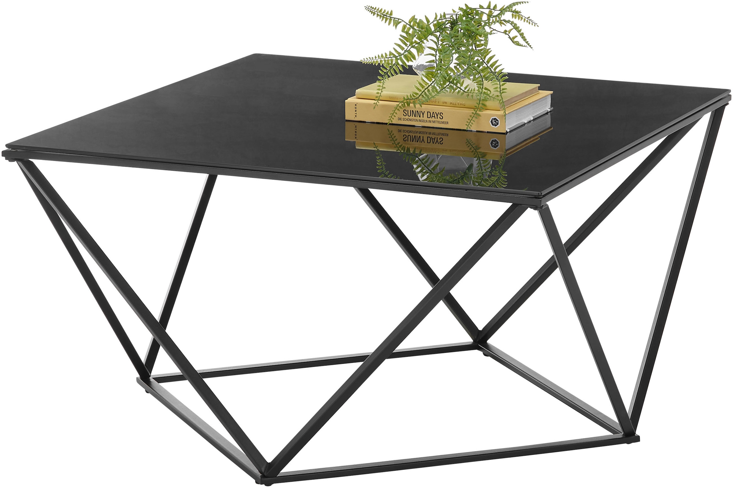 Stolkom Couchtisch »Senta Glastisch quadratisch schwarz, moderner Tisch BxHxT 80x45x80 cm« Quadratisch, Glas in schwarz getönt, Formschönes Gestell schwarz