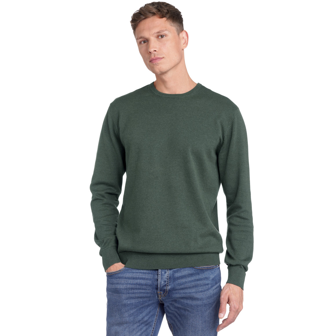 VanVaan Herren Feinstrickpullover mit Rundhals dunkeloliv