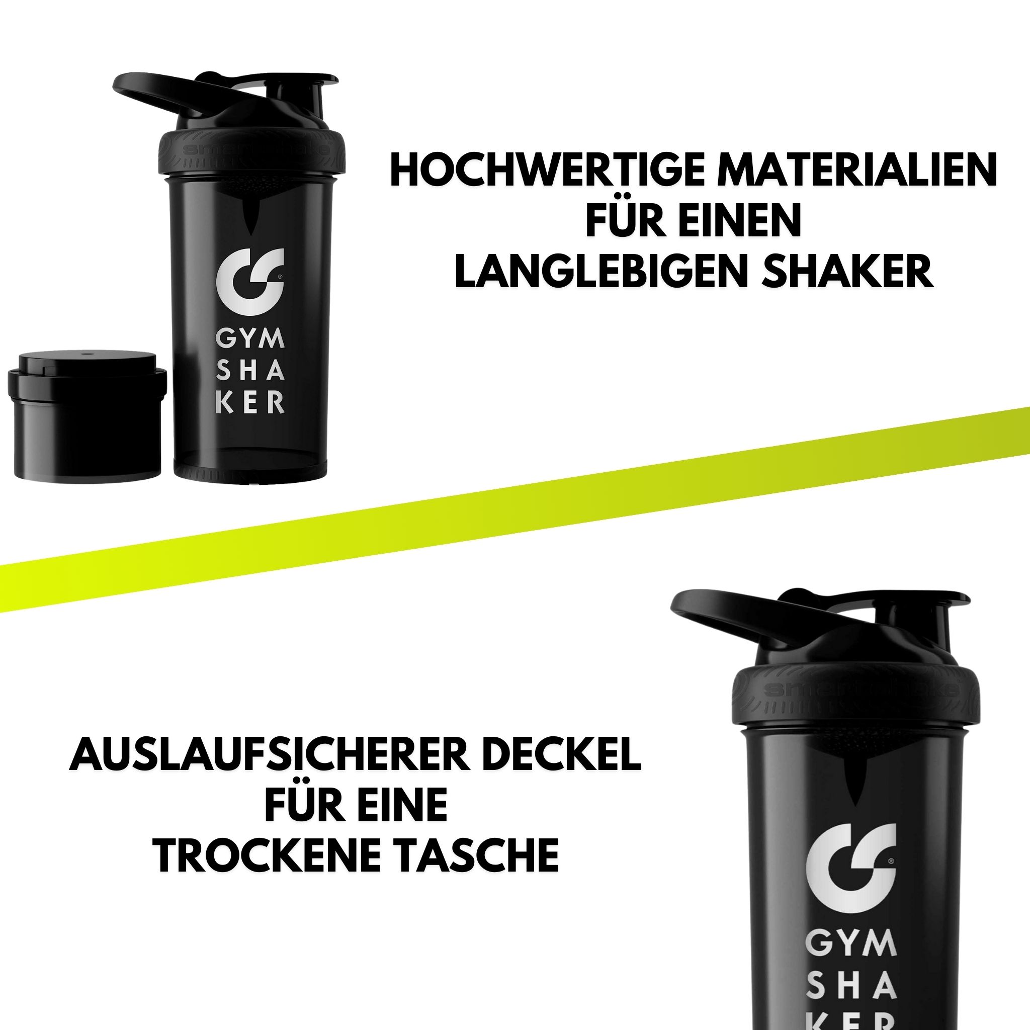 GYMSHAKER Protein Shaker mit Pulverfach Trinkflasche