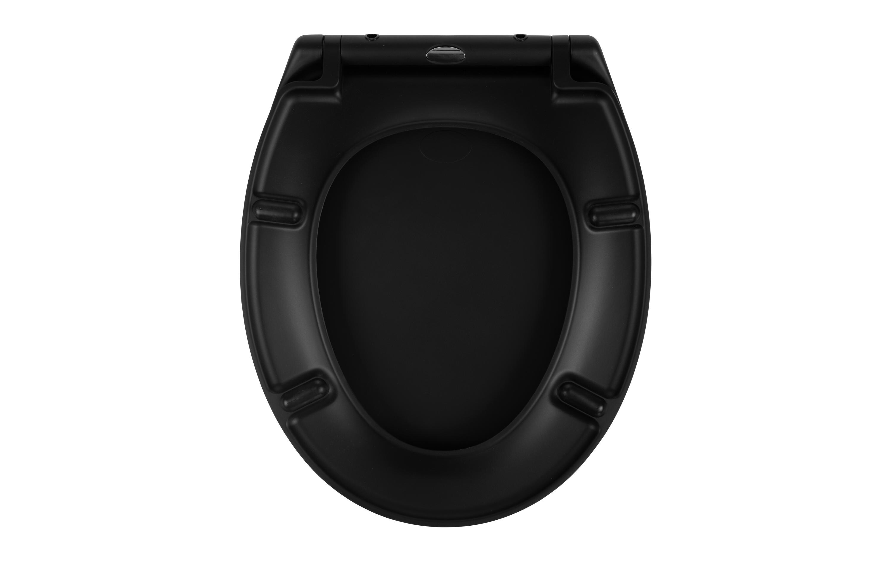 Toilettensitz Duroplast mit Absenkautomatik Schwarz mattWC-Sitz aus Kunststoff mit universeller Passform