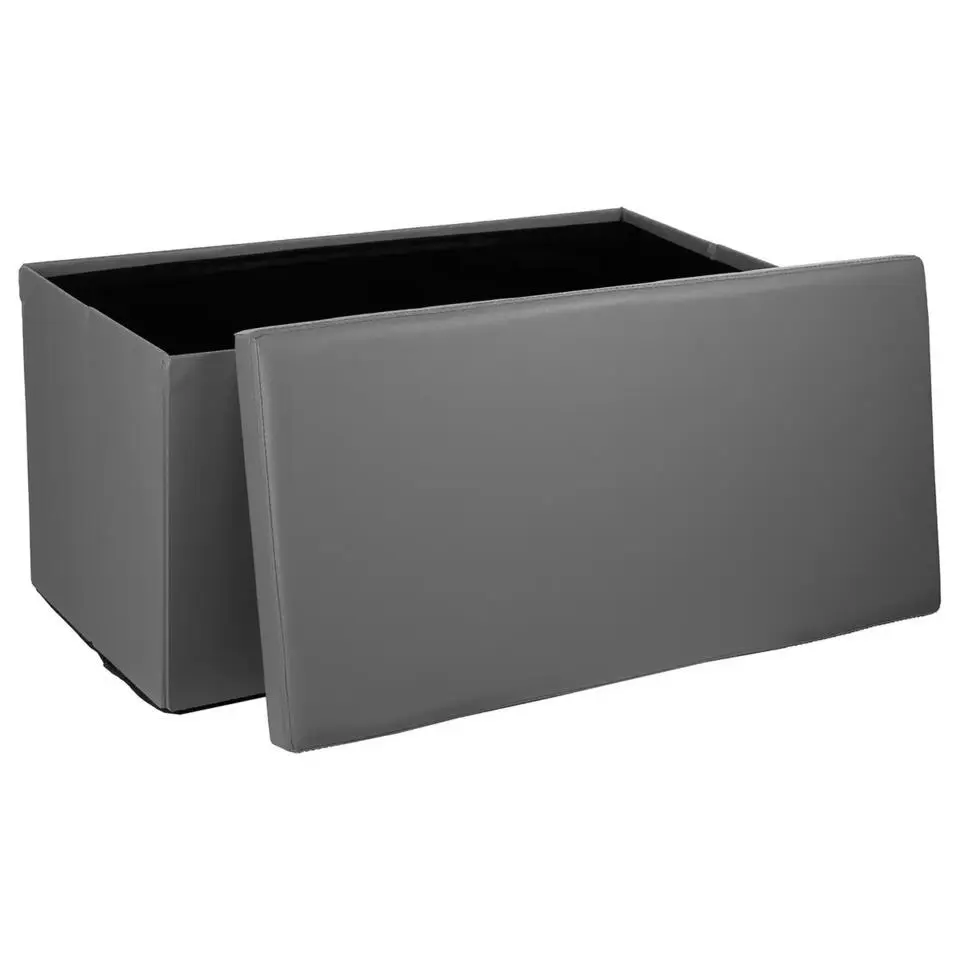 Atmosphera Poef/hocker - opbergbox - grijs - PU/MDF - 76 x 38 cm