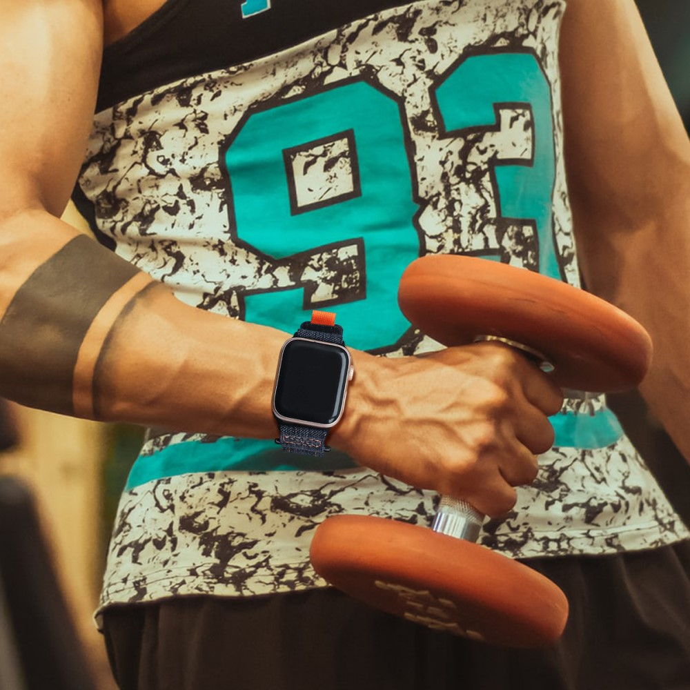 Apple Watch (42/41/40/38 mm) Nylon Armband mit Klettverschluss (Gelenkumfang: 130 - 220 mm) - Blau / Orange