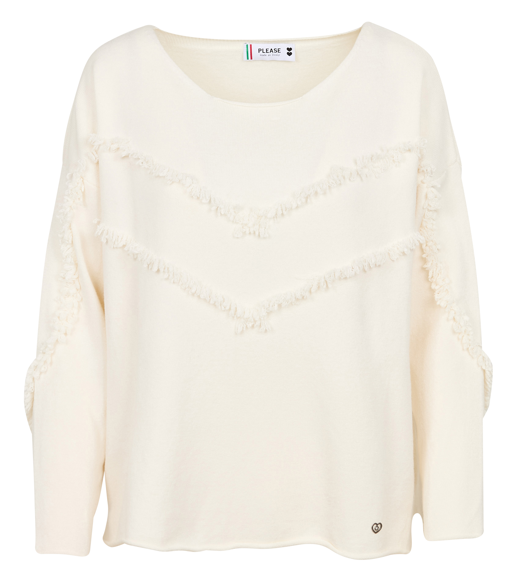 Pull col rond à franges | Blanc